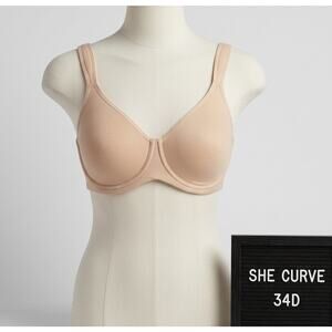 She Curve 34D Bra Tan Nude Full Coverage Underwire Unlined Unpadded